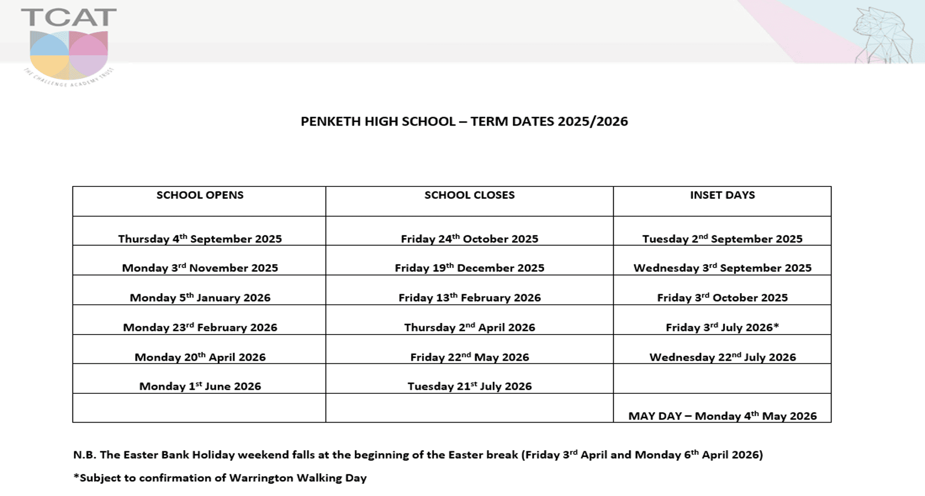 Term Dates - Penketh High School